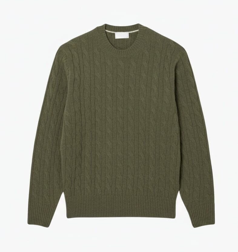 Zopfmuster Pullover Aus Gekämmter Wolle Mit Rundhalsausschnitt Vahler Khaki S 