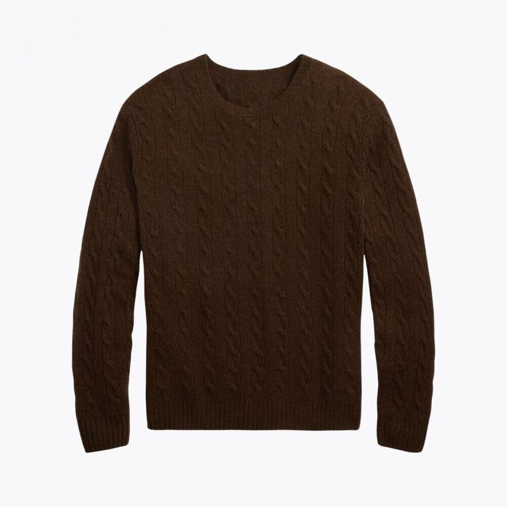Zopfstrick-Pullover Aus Wolle-Kaschmir Vahler Braun S 